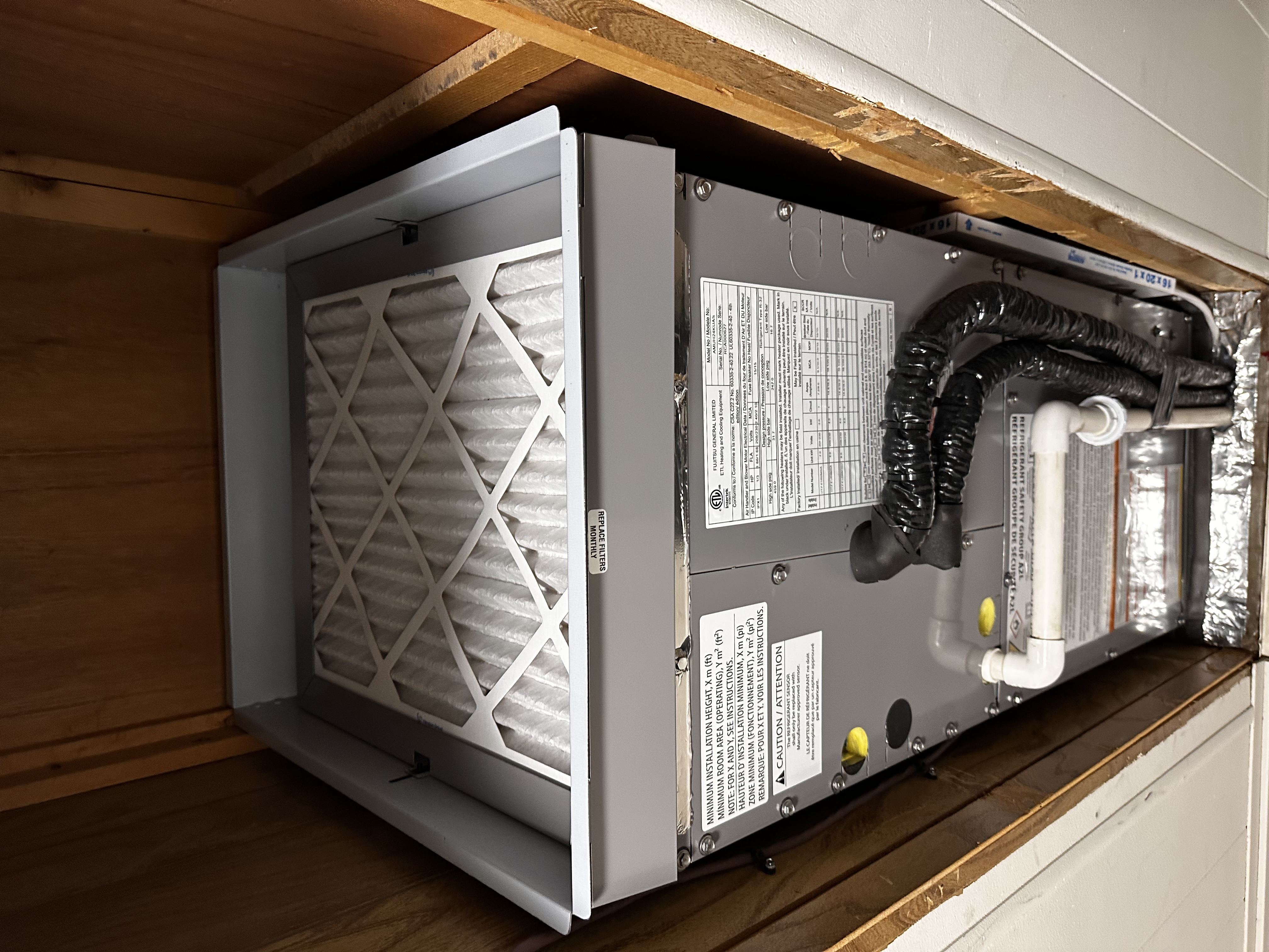 Indoor air handler installation with filter access